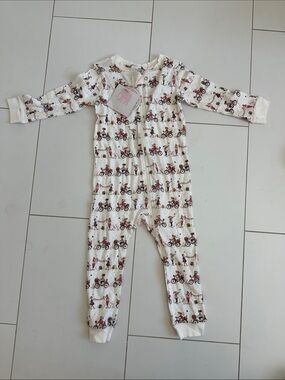 Pink elephant Cream Bicycle-Print Kids One-Piece Pajamas 3T